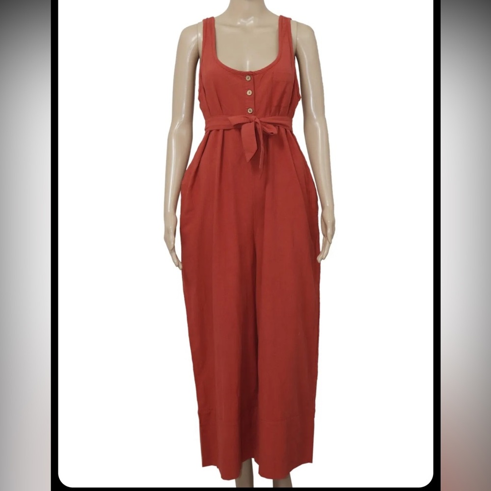 Free People Button Front Tie Waist Jumpsuit Size M